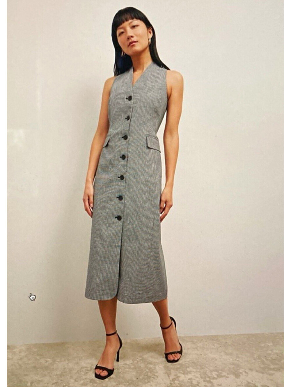 M.M.LaFleur Size 8 Black White Check Button Front Midi Dress Linen Blend
